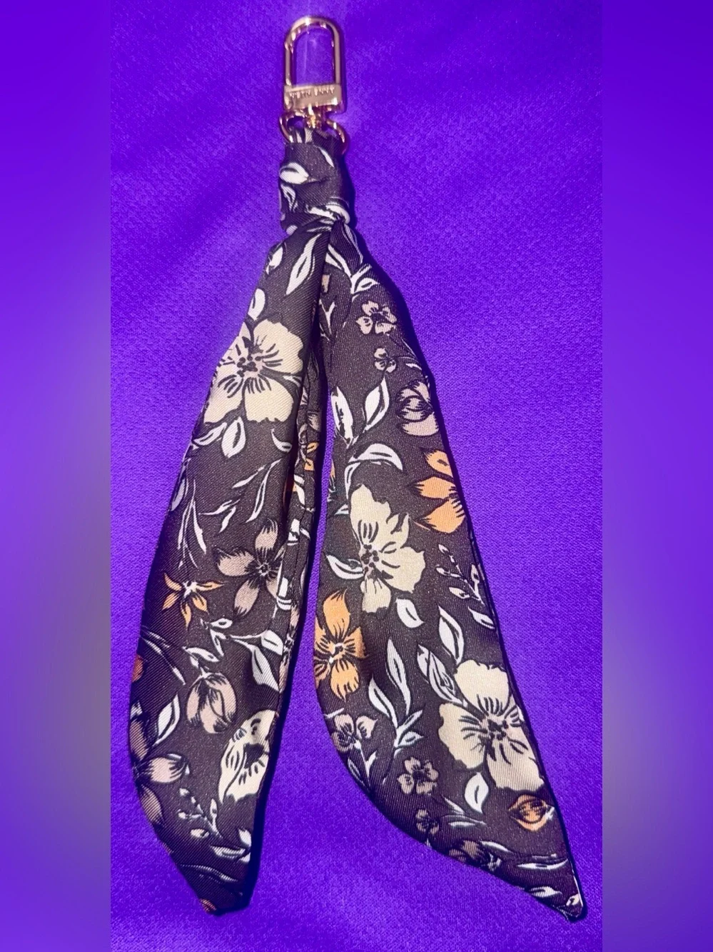 Anne Klein Brown Floral Scarf Keychain with Gold Clasp